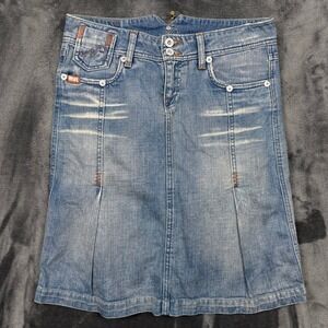 Mogul Denim Skirt Womens 29 Blue Excellent Y2K Embroidered Pockets Light Wash